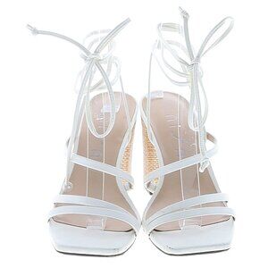 Unisa Women's Rattan Block Lace Up White Sandaled Heels Size 9 M